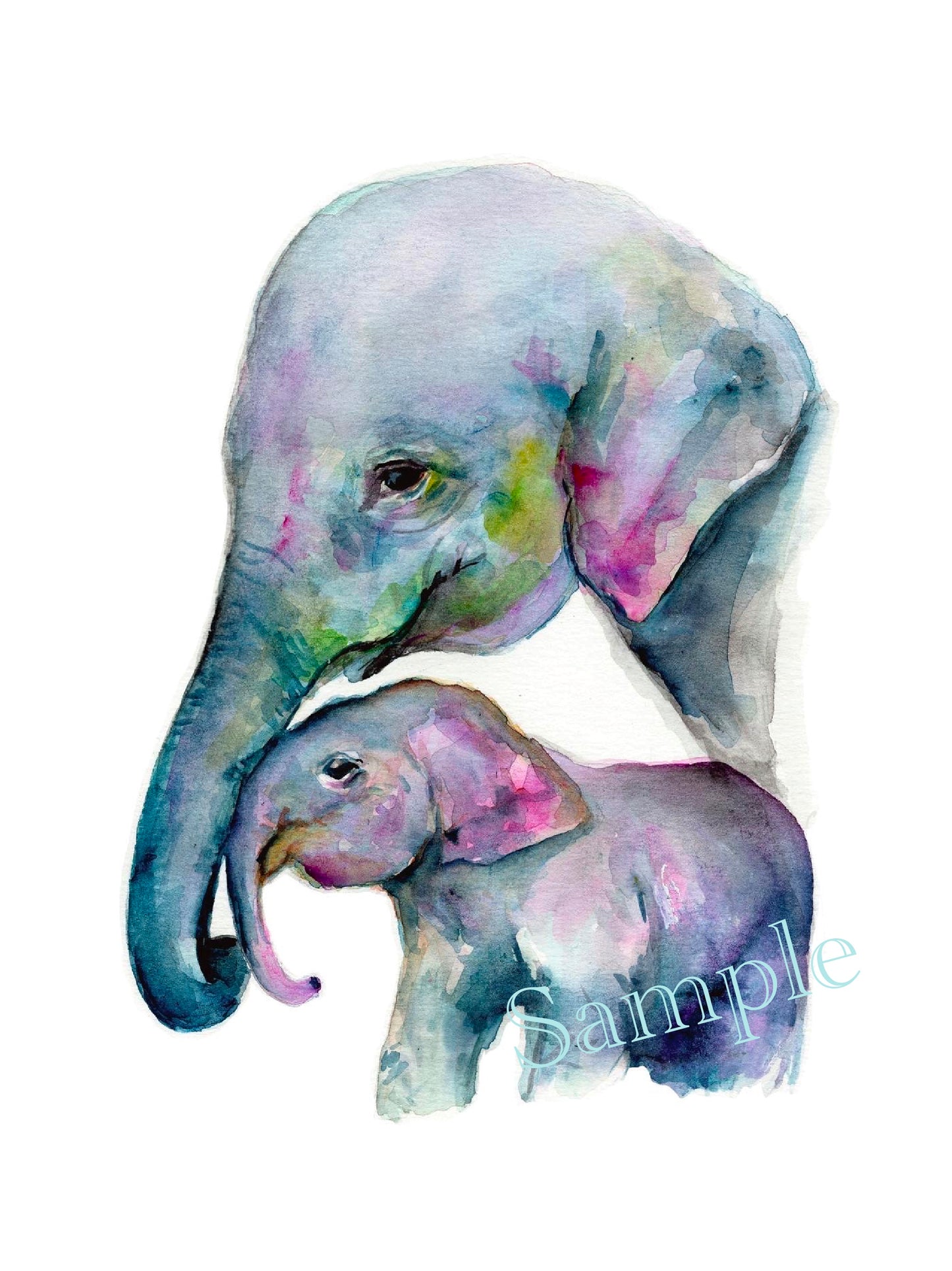 Elephant Mama (Papa) & Baby Art Print by Watercolour