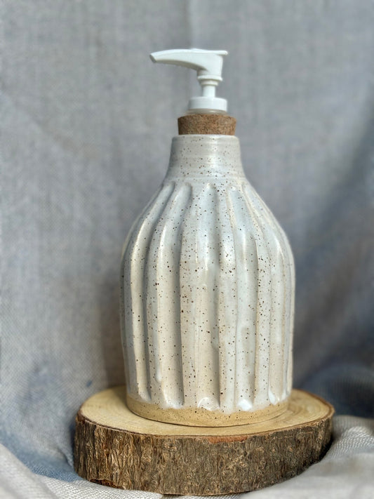 White Speckled Carved Soap Dispenser
