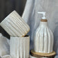 White Speckled Carved Soap Dispenser