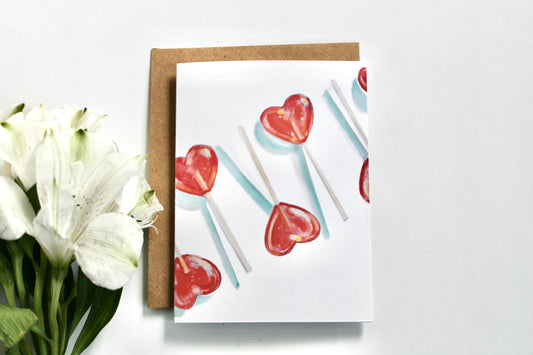 Heart Shaped Lollipops with Shade - Blank Greeting Cards - Valentines Birthday Anniversary