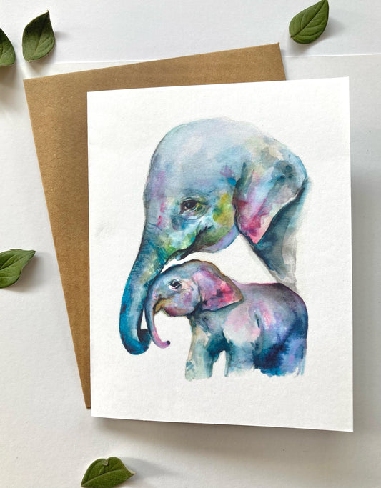 Elephant mama papa and baby - Blank Greeting Card