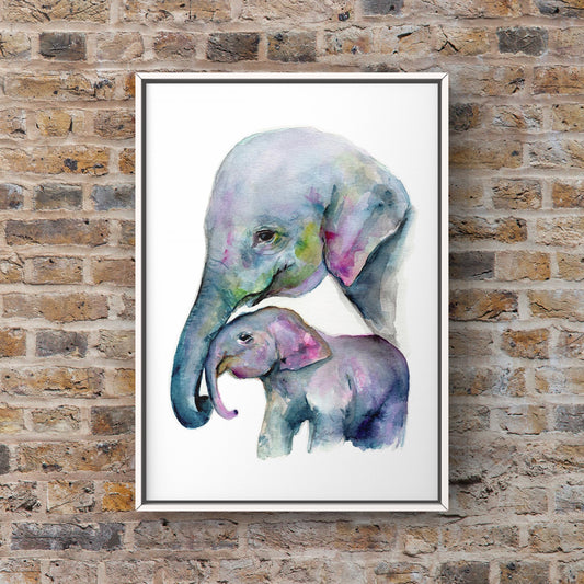 Elephant Mama (Papa) & Baby Art Print by Watercolour
