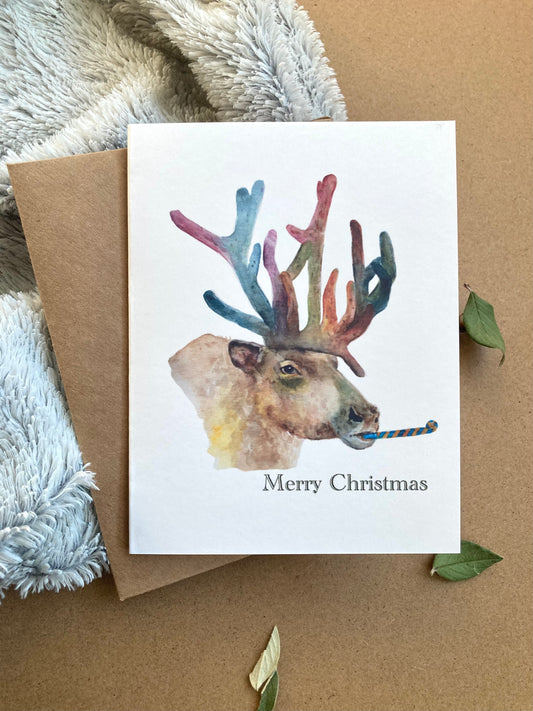 “Rainbow party deer” - Blank Christmas Card
